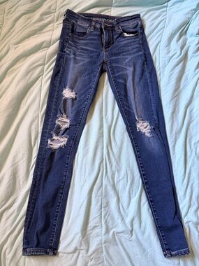 American Eagle Outfitters Navy Blue Ripped Skinny Jeans